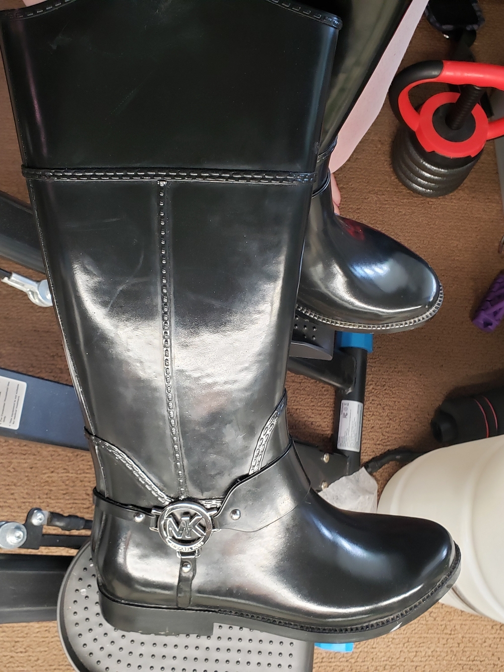Michael Kors Black Patent Leather Knee-High Rain Boots